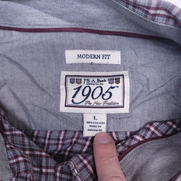 Jos A Bank Tartan Flannel Casual Long Sleeve Button Up Shirt Mens Size L Maroon - Picture 3 of 10